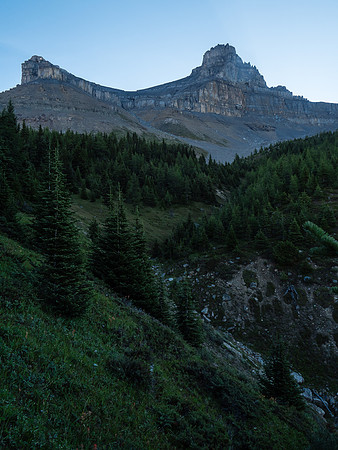 Nearing the main ascent drainage that leads right to the dip in Molar's SW line of lower cliffs.