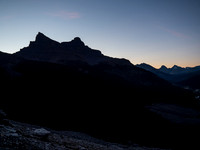 It's still very dark as we make our way down the Karst terrain east of Hector Pass.