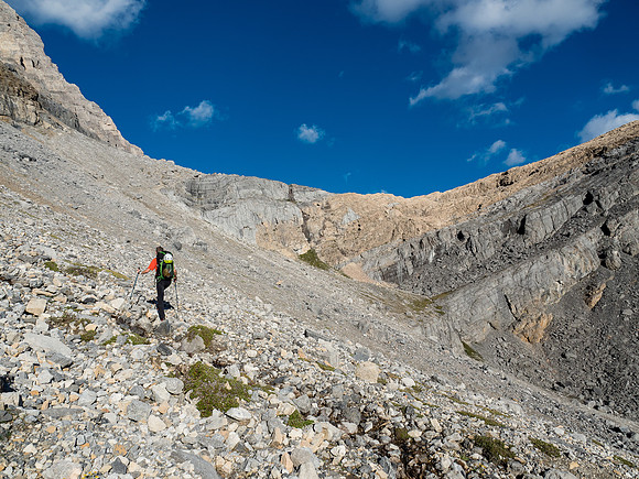 We will stick to climber's left of the next headwall.