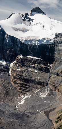 The impressive vertical relief from Hector's false summit to the old moraines which used to hold it's glacier.