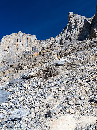 Looking back up the gully that breaks the lower cliffs.