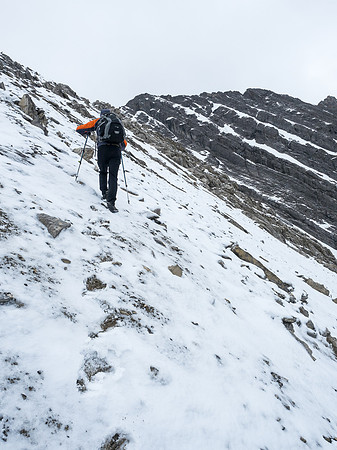We followed up on a whole series of stupid decisions with a delightful plan to engage in a horrible side-slipping affair for no reason around the false summit.