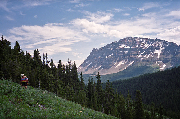Bow Peak in the background as we work our way up the lower gully.
