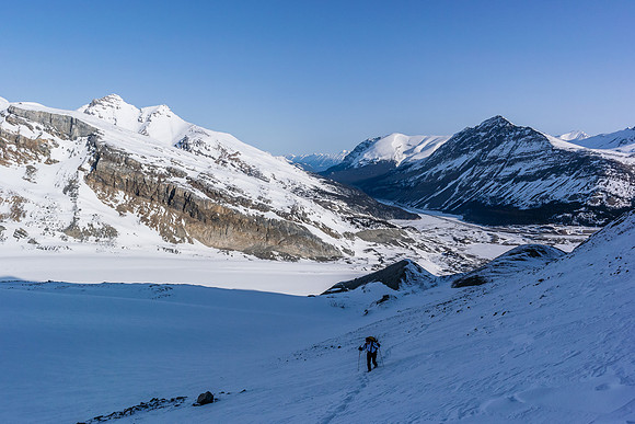 Looking back at Ferenc and our approach through the lower moraines.