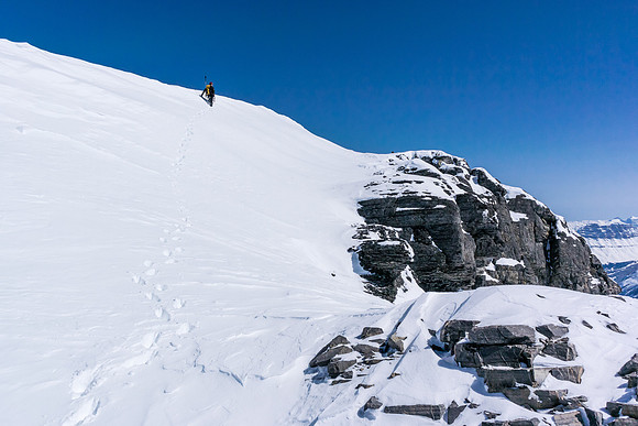 Near the summit, we had to ascend a steep snow bank to the final ridge.