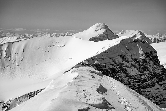 Mount Columbia looms over Mount Andromeda. Mount King Edward to the right of Columbia.
