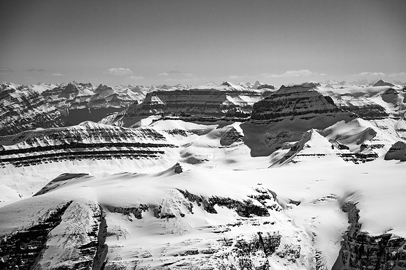 Mount Saskatchewan at right with Mount Amery at distant center. Both of these peaks are very close to 11,000 feet themselves.