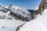 Descending alongside the headwall.