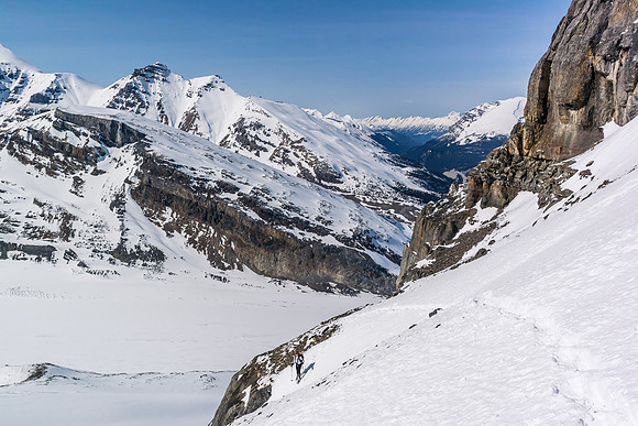 Descending alongside the headwall.