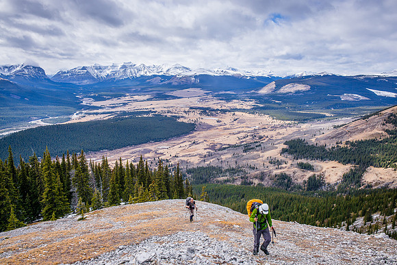 Grunting up the easy scree. Warden Rock is at the far left in the distance. Wapiti across the gap to the R.