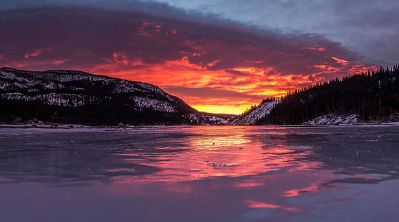 Gorgeous sunrise, looking back from our parking spot along the frozen riverbed.