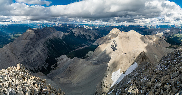 Looking over our approach valley - you can see the spur road that we drove in on - Folk at left and Smith at center-right. Mount Splendid at center.