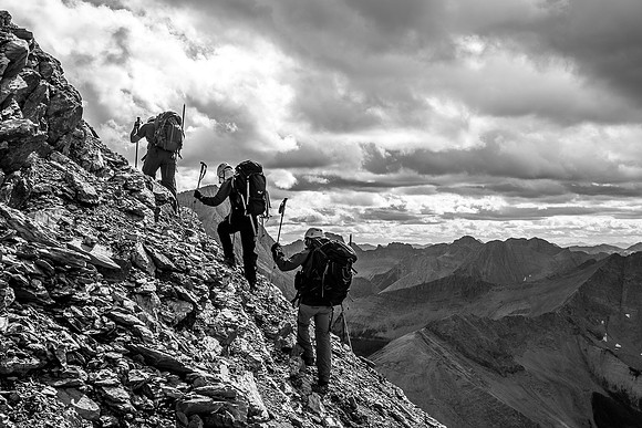 Slogging scree and gaining height.