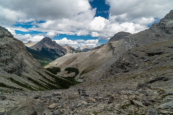 Looking back at our approach valley - note Steven for scale.