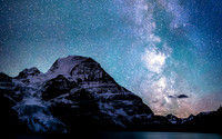 Waffl, Helmet, the Berg Glacier and Mount Robson with the Milky way above.
