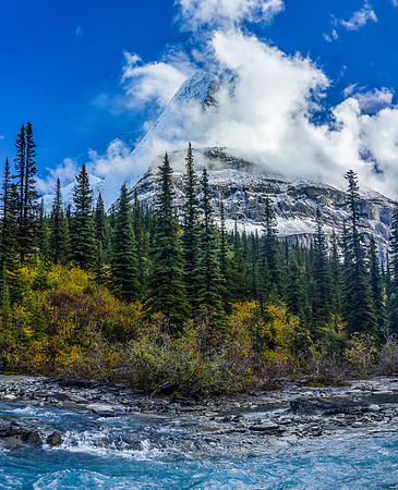 The Robson River with the Emperor Ridge rising above from the Emperor campground.