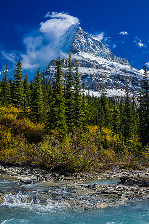 The Robson River with the Emperor Ridge rising above from the Emperor campground.
