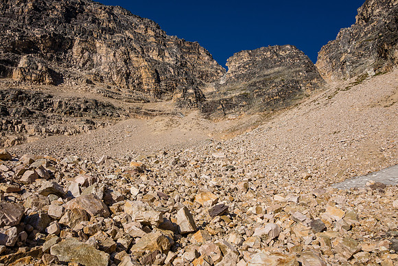 Under the steep and loose gully to the pass.