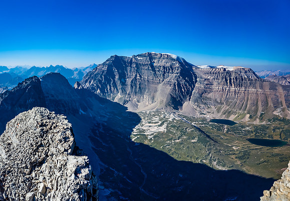 Popping out on the ridge, looking over a Catacombs and the valley we bivied in.
