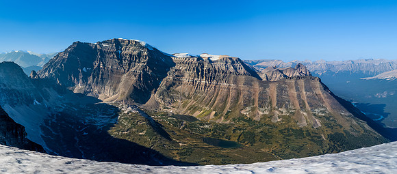 The gorgeous Catacombs Mountain with its lovely meadows and lakes far beneath us now.