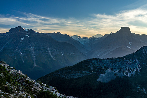 Looking up the Chisel Creek valley at Mount Clemenceau with Chisel Peak on the right.