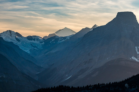 Looking up the Chisel Creek valley at Mount Clemenceau with Chisel Peak on the right.