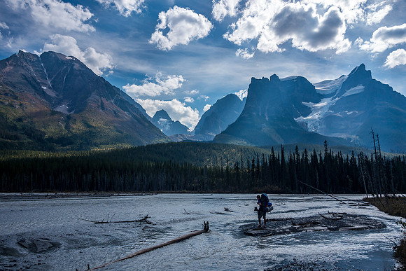 Getting ready to cross a wide, deep, fast and COLD Chaba River! Stunning views define this entire valley.