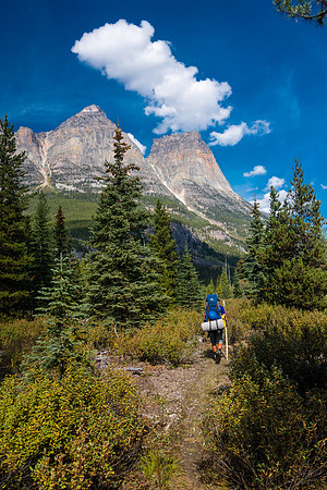 Walking back from Fortress Lake before the Chaba crossing.