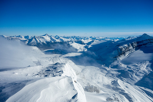 The Balfour Hut is down there somewhere, as is the route to the high col - Hector at left in the distance.