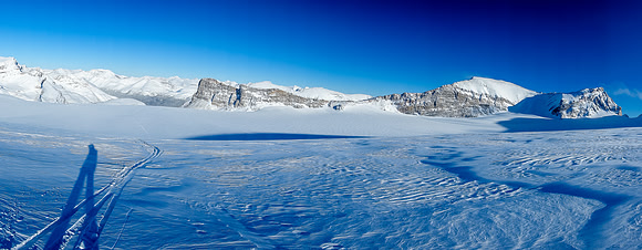 Looking ahead at Mount St. Nicholas on the left and the twin summits of Mount Olive on the right.