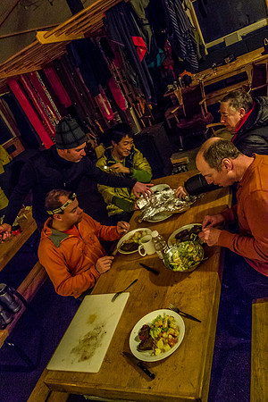 Nothing beats a warm, home cooked meal in a hut at the end of a long day of skiing!