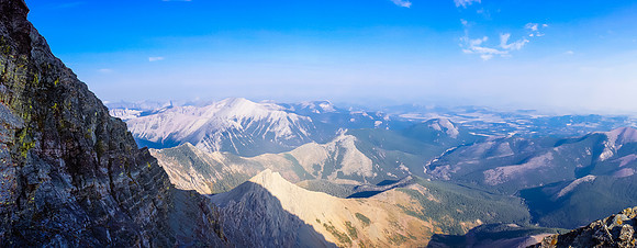 Looking off the ridge near where I had to traverse climber's left - obviously the terrain at left here isn't scrambling anymore! Gladstone (L) is visible.