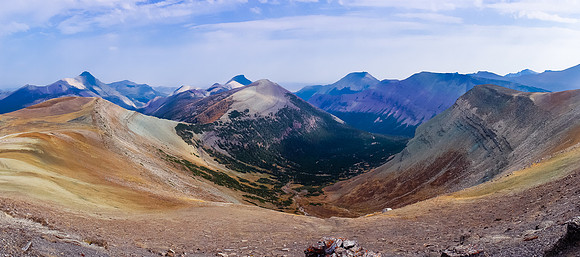 Looking down the Drywood Creek valley, Victoria Peak, Pincher Ridge and Drywood Mountain from left to right.