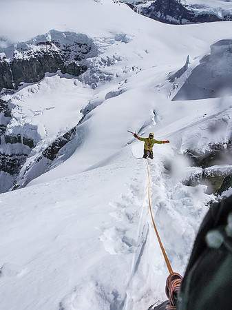 A look back down the arete at TJ who is obviously loving it!