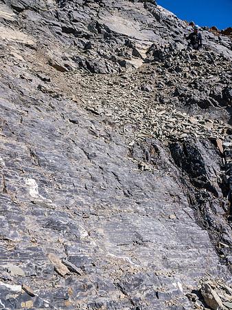 Loose and steep above the crux - you don't want a large summit party on Vaux.