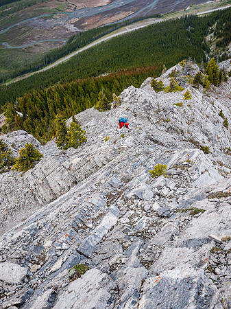 Looking down at Dennis from part way up the first difficulty.