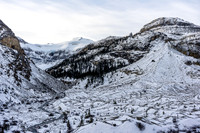 Turned climber's right out of this photo soon after this. The moraine at right is used to access Iceberg Lake and Portal Peak.