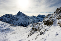 A cairn guides me along the exposed ledges - this is looking back at my tracks.