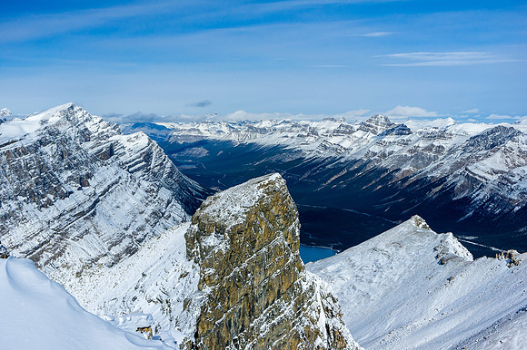 Looking north over Peyto Lake (C) towards Caldron (L), Weed (C) and Observation (R).