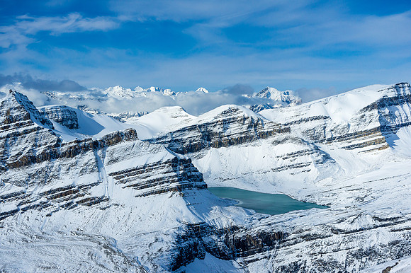 Great views over Caldron Lake with the route up Mistaya clearly visible at far right.