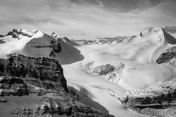Looking over the Peyto Glacier. Baker at right, Habel at left.