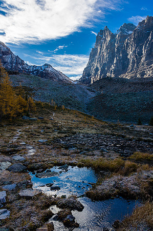 Mount Biddle towers impressively over the route to Opabin Pass.