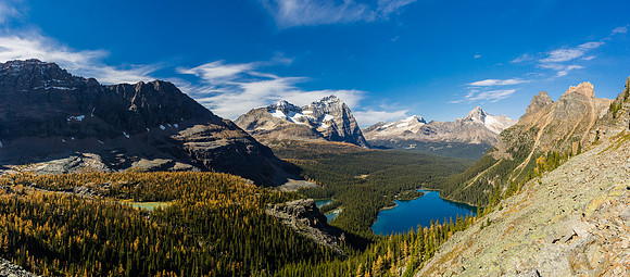 Cascade Lakes, Mary and O'Hara Lake with Schaffer, Odaray, Stephen, Cathedral, Wiwaxy.