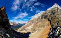 It's hard to believe but there's a scramble route through the Huber Ledges on the right, leading to the Huber Glacier