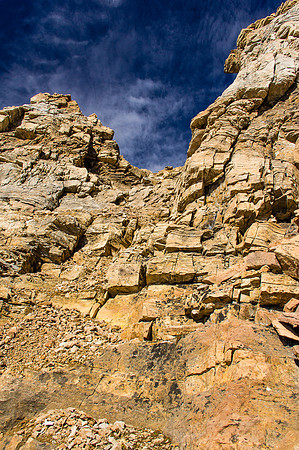 Looking up loose terrain that must be ascended to the west of the east summit.