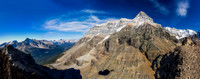 A panorama near the east summit (on far right) showing the entire Huber Ledge traverse with Victoria - North Summit and Huber looming above.
