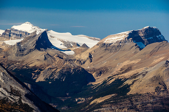 Niles Meadows approach (winter) to the Wapta Icefields with Niles at left and Daly at right. Balfour at distant left.