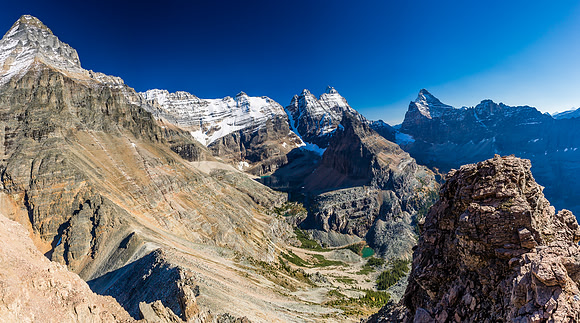 Looking down at the col as I descend.