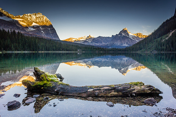 Sunrise on Odaray (L) and Cathedral (R) looking west from the east end of the lake.
