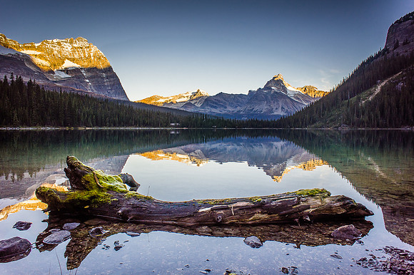 Sunrise on Odaray (L) and Cathedral (R) looking west from the east end of the lake.